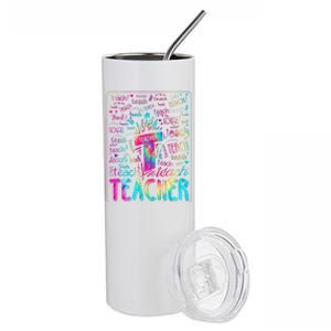 Tie Dye Teacher Typography Word Art Stainless Steel Tumbler