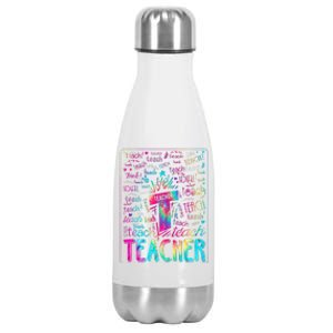 Tie Dye Teacher Typography Word Art Stainless Steel Insulated Water Bottle