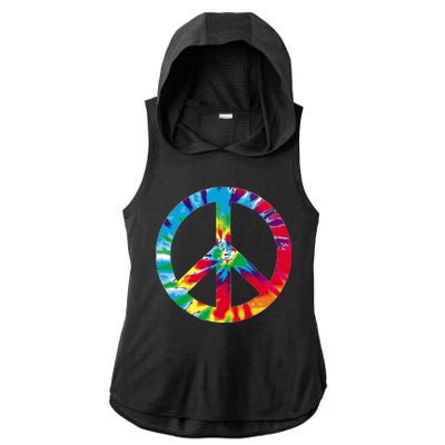 Tie Dye World Peace Sign Ladies PosiCharge Tri-Blend Wicking Draft Hoodie Tank