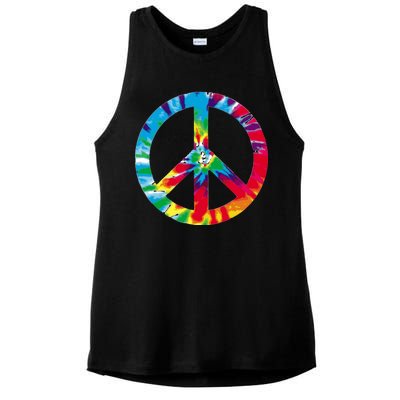 Tie Dye World Peace Sign Ladies PosiCharge Tri-Blend Wicking Tank