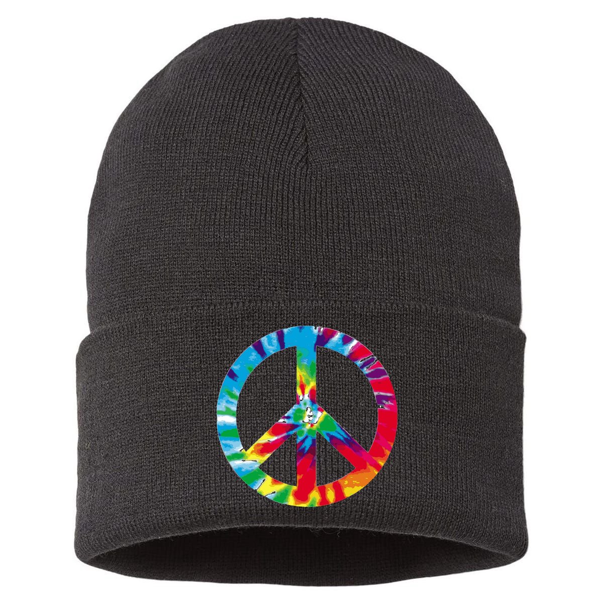 Tie Dye World Peace Sign Sustainable Knit Beanie