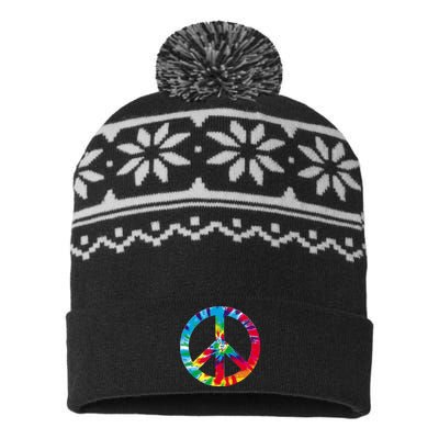 Tie Dye World Peace Sign USA-Made Snowflake Beanie