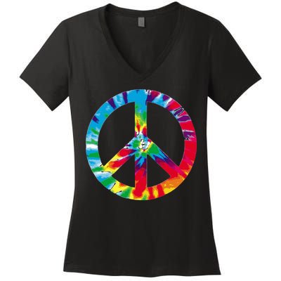 Tie Dye World Peace Sign Women's V-Neck T-Shirt
