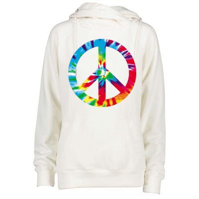 Tie Dye World Peace Sign Womens Funnel Neck Pullover Hood