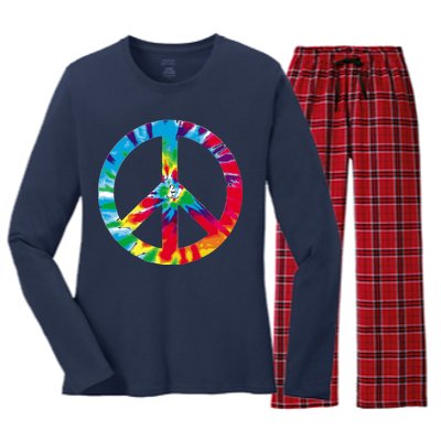 Tie Dye World Peace Sign Women's Long Sleeve Flannel Pajama Set 