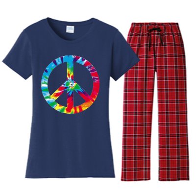 Tie Dye World Peace Sign Women's Flannel Pajama Set