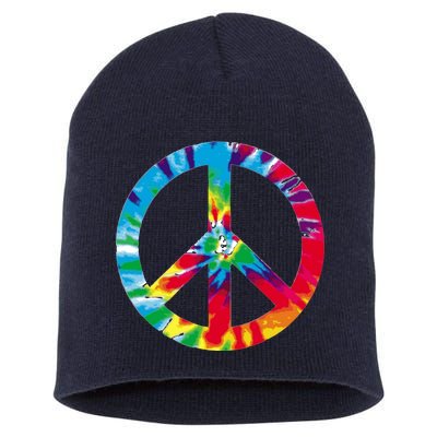 Tie Dye World Peace Sign Short Acrylic Beanie