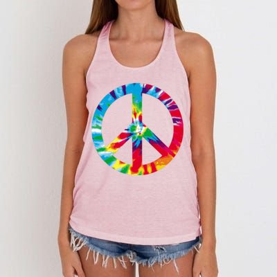 Tie Dye World Peace Sign Women's Knotted Racerback Tank