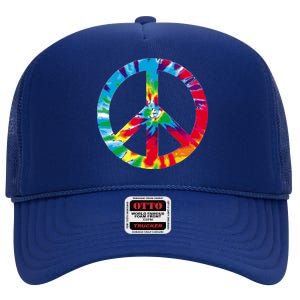 Tie Dye World Peace Sign High Crown Mesh Back Trucker Hat