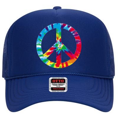 Tie Dye World Peace Sign High Crown Mesh Back Trucker Hat