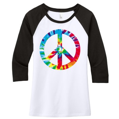 Tie Dye World Peace Sign Women's Tri-Blend 3/4-Sleeve Raglan Shirt