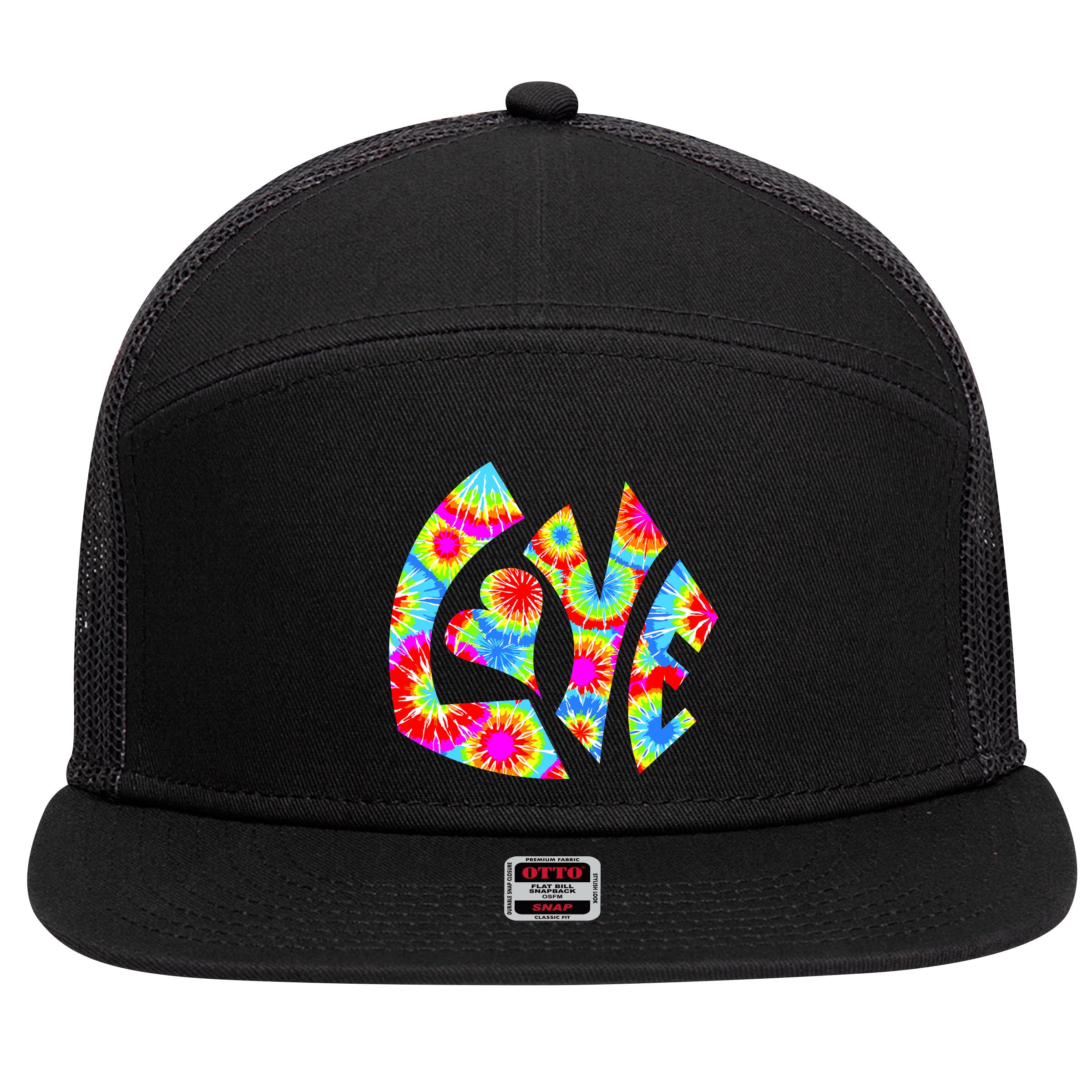 Tie Dyed Love Sign Logo 7 Panel Mesh Trucker Snapback Hat
