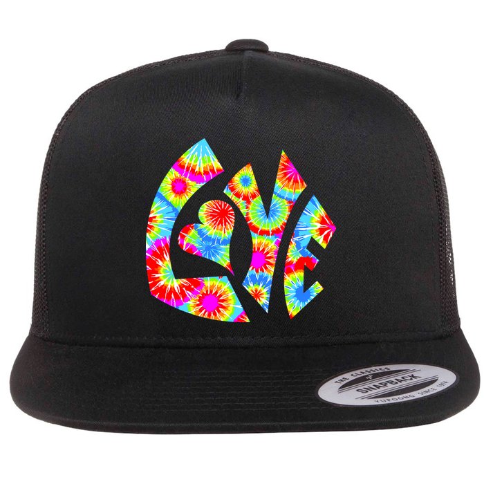 Tie Dyed Love Sign Logo Flat Bill Trucker Hat