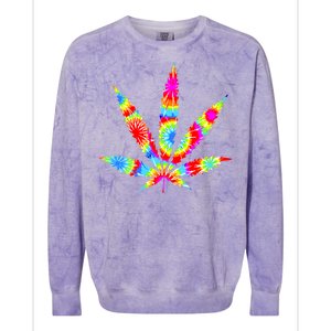 Tie Dyed Weed Symbol Colorblast Crewneck Sweatshirt