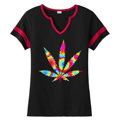 Tie Dyed Weed Symbol Ladies Halftime Notch Neck Tee