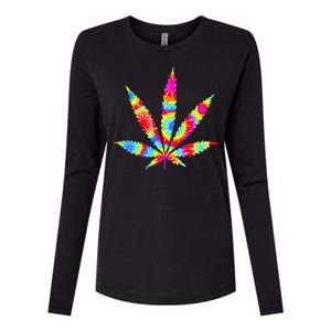 Tie Dyed Weed Symbol Womens Cotton Relaxed Long Sleeve T-Shirt