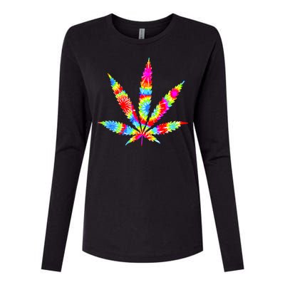 Tie Dyed Weed Symbol Womens Cotton Relaxed Long Sleeve T-Shirt