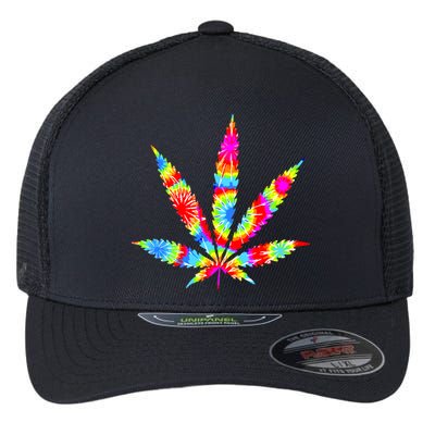 Tie Dyed Weed Symbol Flexfit Unipanel Trucker Cap