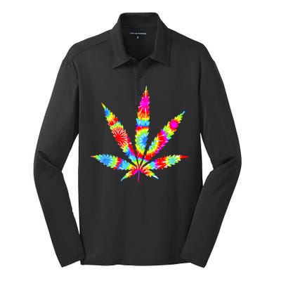 Tie Dyed Weed Symbol Silk Touch Performance Long Sleeve Polo