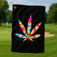 Tie Dyed Weed Symbol Golf Towel