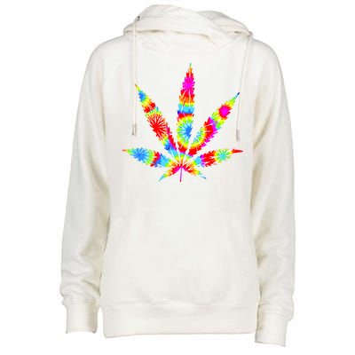 Tie Dyed Weed Symbol Womens Funnel Neck Pullover Hood