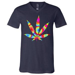 Tie Dyed Weed Symbol V-Neck T-Shirt