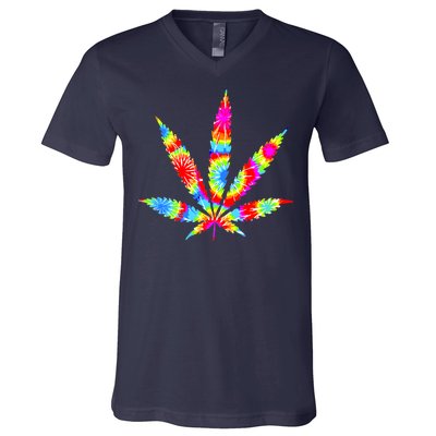 Tie Dyed Weed Symbol V-Neck T-Shirt