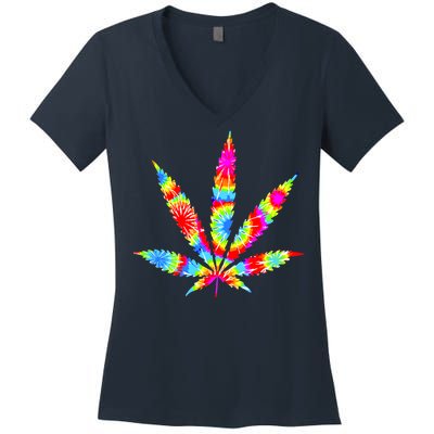 Tie Dyed Weed Symbol Women's V-Neck T-Shirt