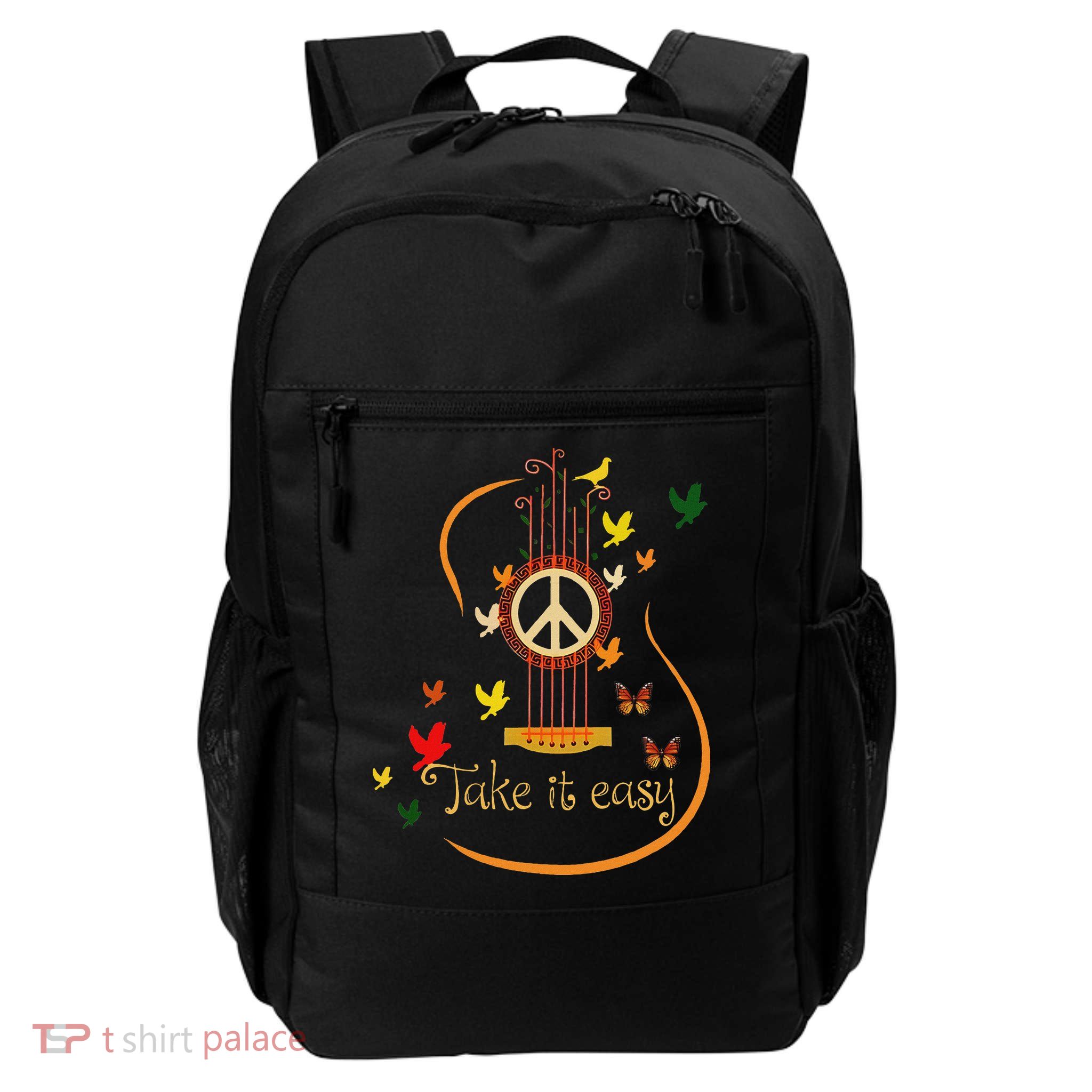 Take It Easy Guitar Peace Sign Hippie Design Daily Commute Backpack