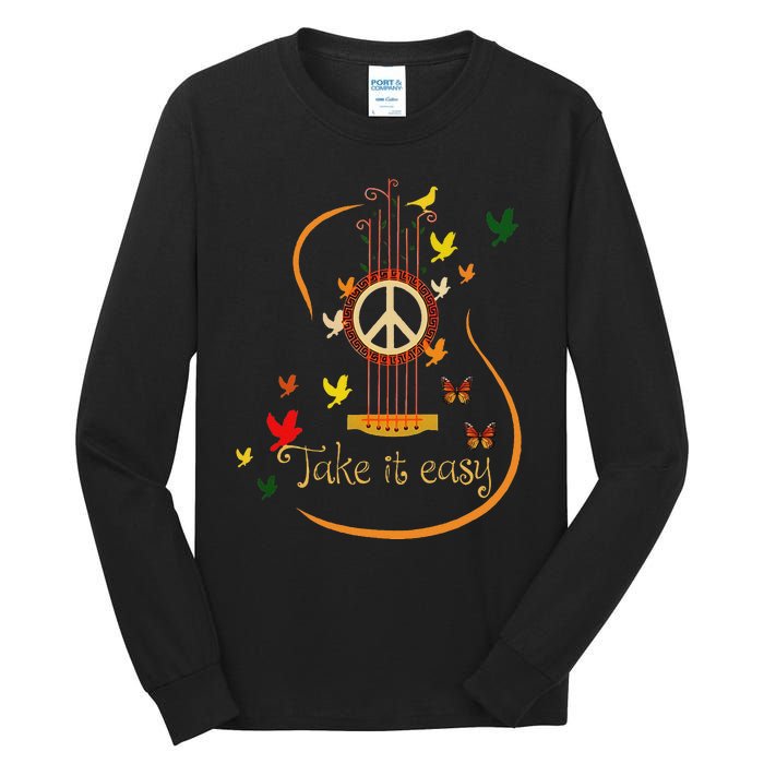 Take It Easy Guitar Peace Sign Hippie Design Tall Long Sleeve T-Shirt