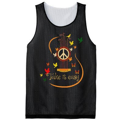 Take It Easy Guitar Peace Sign Hippie Design Mesh Reversible Basketball Jersey Tank