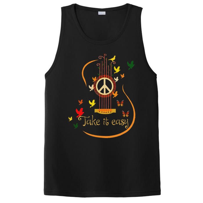 Take It Easy Guitar Peace Sign Hippie Design PosiCharge Competitor Tank