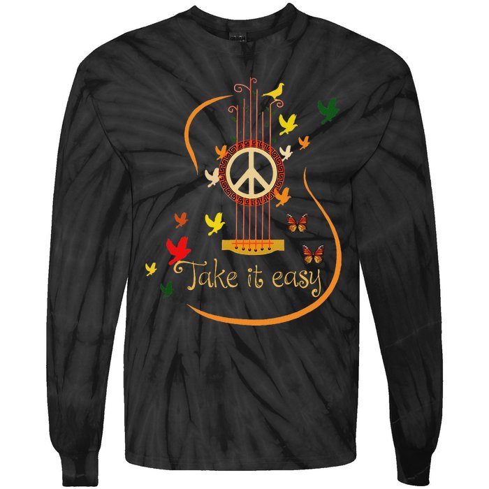 Take It Easy Guitar Peace Sign Hippie Design Tie-Dye Long Sleeve Shirt