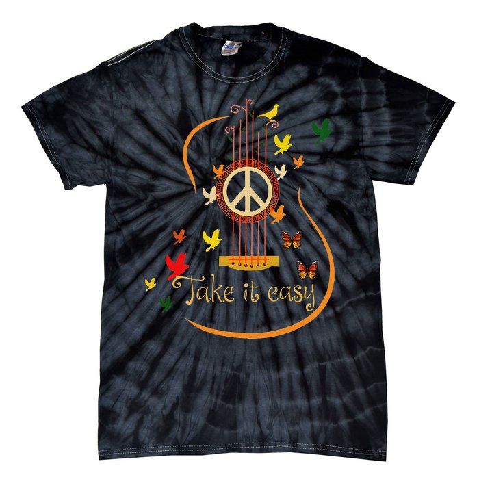 Take It Easy Guitar Peace Sign Hippie Design Tie-Dye T-Shirt