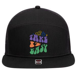 Take It Easy Retro Smile 7 Panel Mesh Trucker Snapback Hat