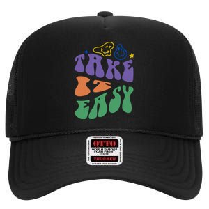 Take It Easy Retro Smile High Crown Mesh Back Trucker Hat