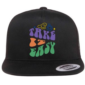 Take It Easy Retro Smile Flat Bill Trucker Hat