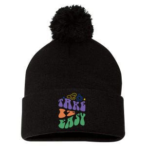 Take It Easy Retro Smile Pom Pom 12in Knit Beanie