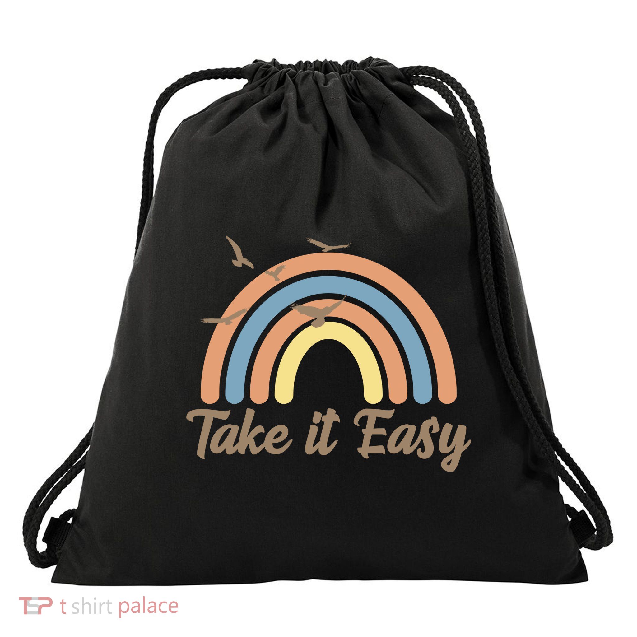Take It Easy Rainbow Mental Health Drawstring Bag