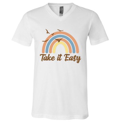 Take It Easy Rainbow Mental Health V-Neck T-Shirt