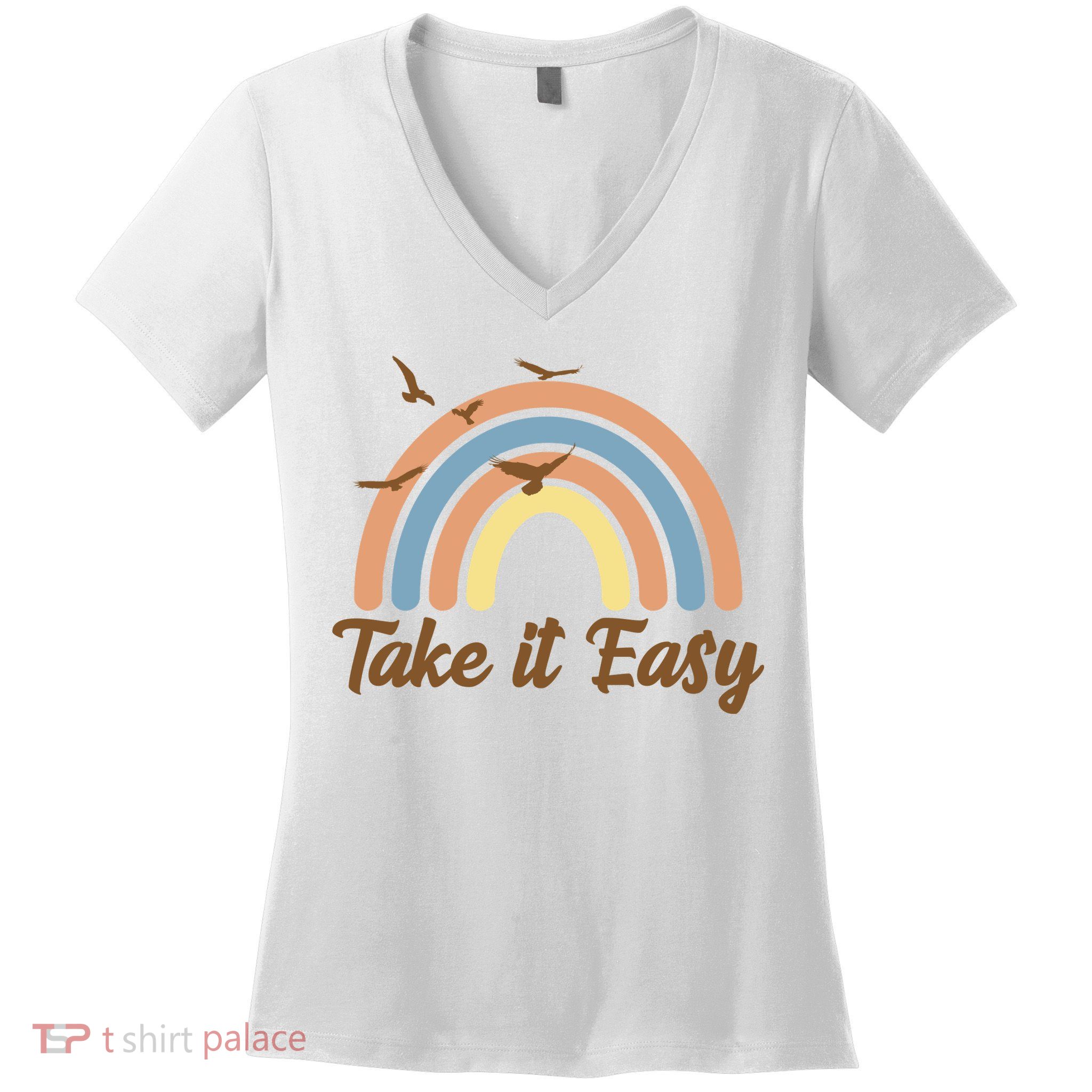 Take It Easy Rainbow Mental Health Women's V-Neck T-Shirt