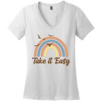 Take It Easy Rainbow Mental Health Women's V-Neck T-Shirt