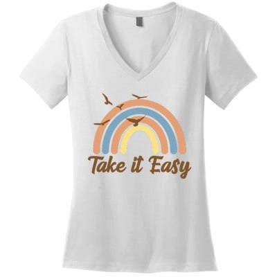 Take It Easy Rainbow Mental Health Women's V-Neck T-Shirt