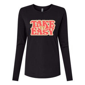 Take It Easy Retro Quote Womens Cotton Relaxed Long Sleeve T-Shirt