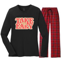 Take It Easy Retro Quote Women's Long Sleeve Flannel Pajama Set 