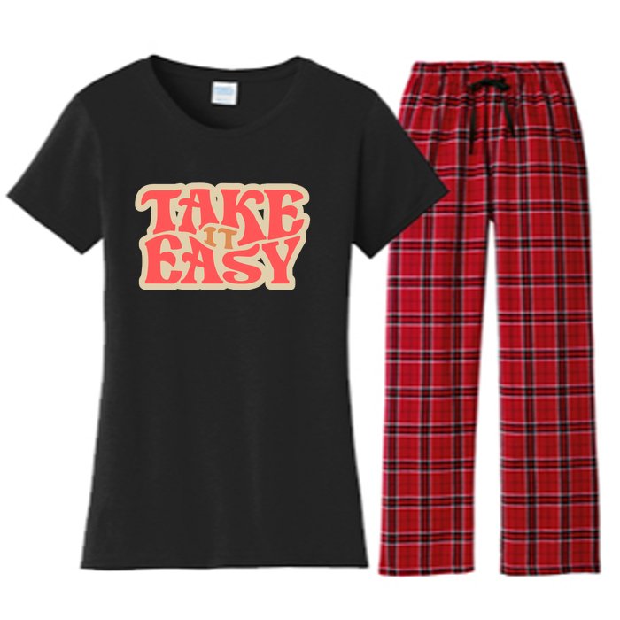 Take It Easy Retro Quote Women's Flannel Pajama Set