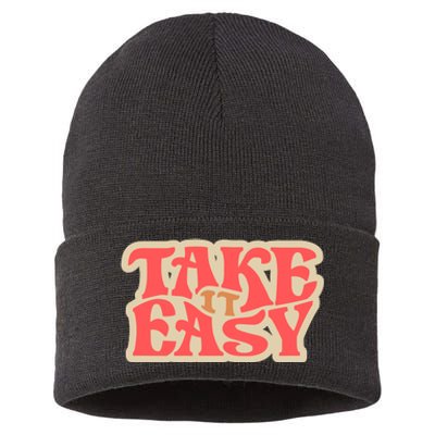 Take It Easy Retro Quote Sustainable Knit Beanie