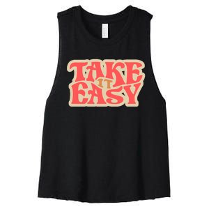 Take It Easy Retro Quote Women's Racerback Cropped Tank