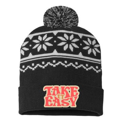 Take It Easy Retro Quote USA-Made Snowflake Beanie