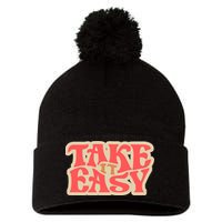 Take It Easy Retro Quote Pom Pom 12in Knit Beanie